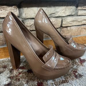 Patent beige Topshop block heeled loafers size 39